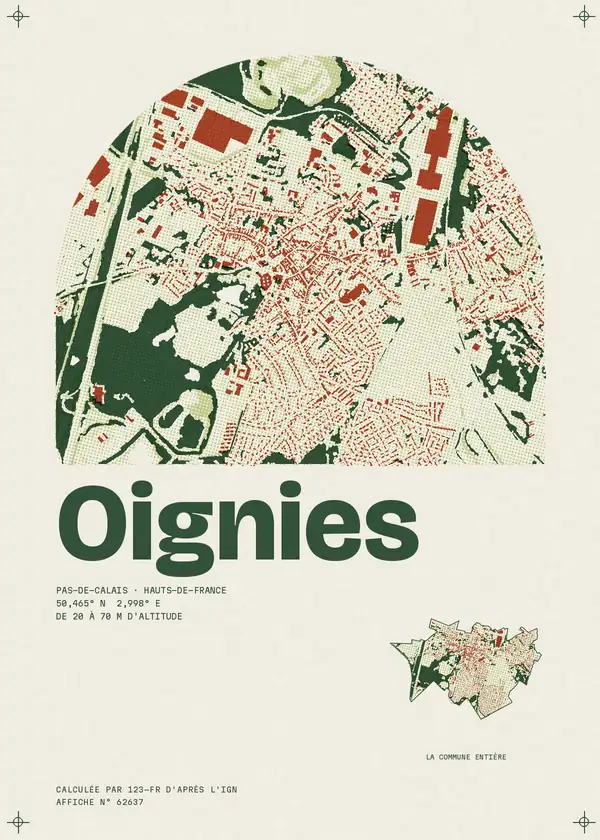 Affiche de Oignies, calculée par 123-fr d'après l'IGN