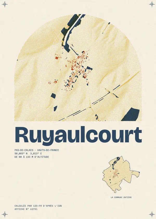 Affiche de Ruyaulcourt, calculée par 123-fr d'après l'IGN