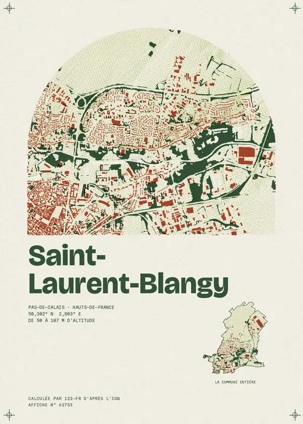 Affiche de Saint-Laurent-Blangy, calculée par 123-fr d'après l'IGN
