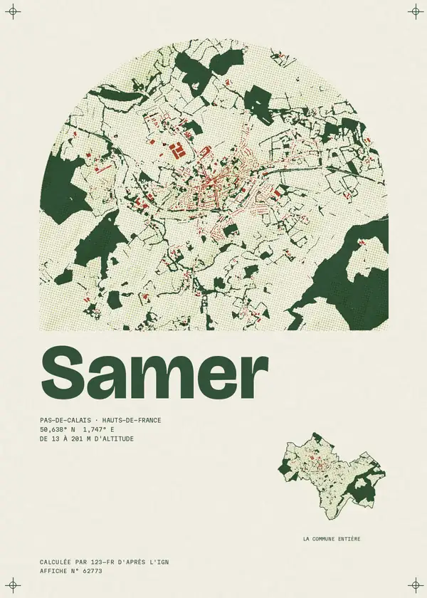 Affiche de Samer, calculée par 123-fr d'après l'IGN