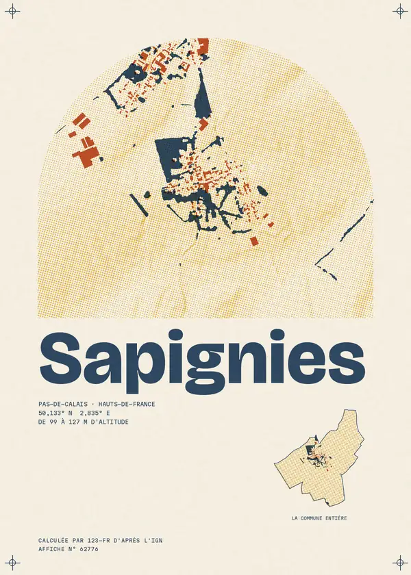 Affiche de Sapignies, calculée par 123-fr d'après l'IGN