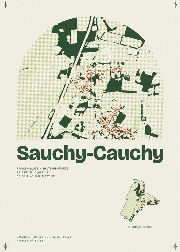 Affiche de Sauchy-Cauchy, calculée par 123-fr d'après l'IGN