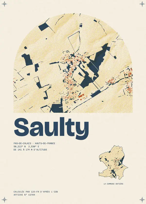 Affiche de Saulty, calculée par 123-fr d'après l'IGN