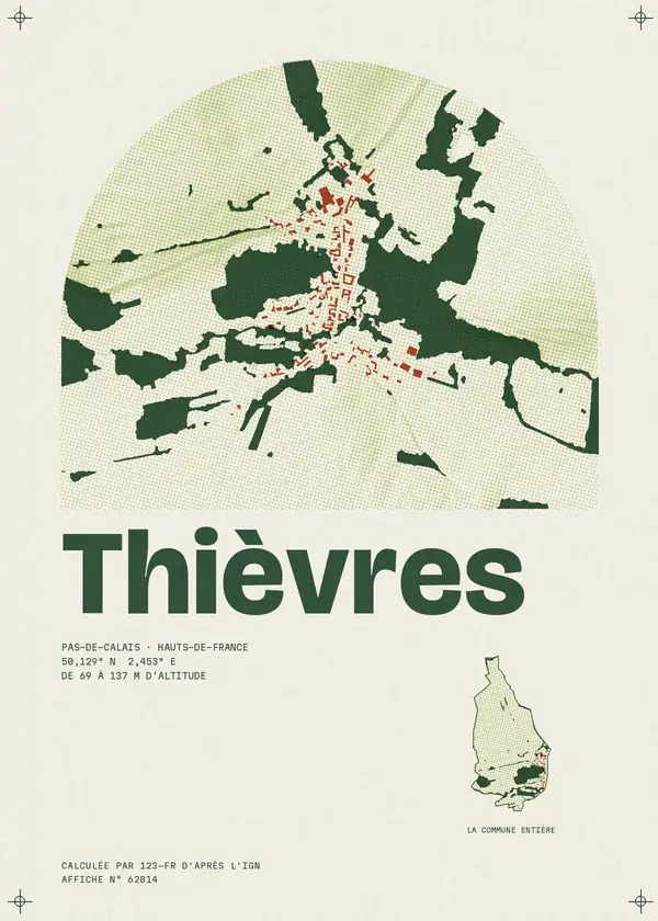 Affiche de Thièvres, calculée par 123-fr d'après l'IGN