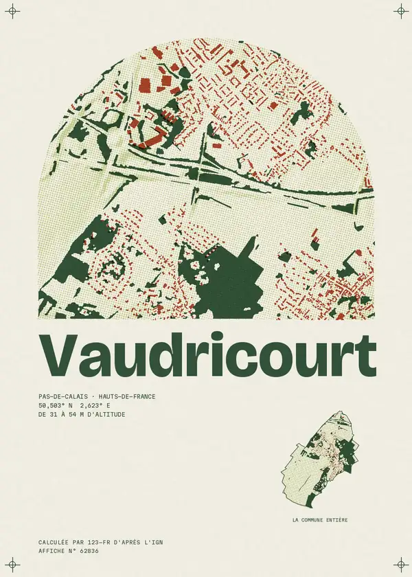 Affiche de Vaudricourt, calculée par 123-fr d'après l'IGN