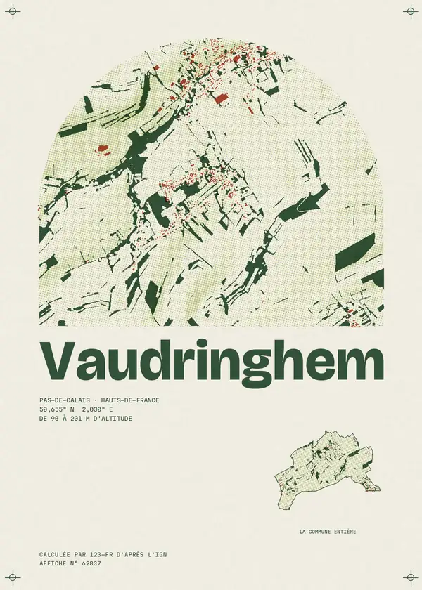 Affiche de Vaudringhem, calculée par 123-fr d'après l'IGN