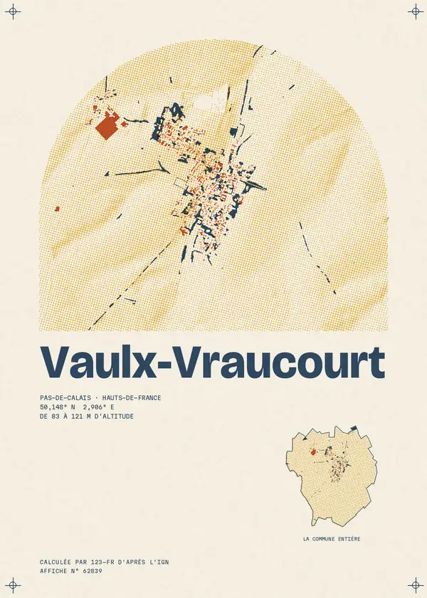 Affiche de Vaulx-Vraucourt, calculée par 123-fr d'après l'IGN