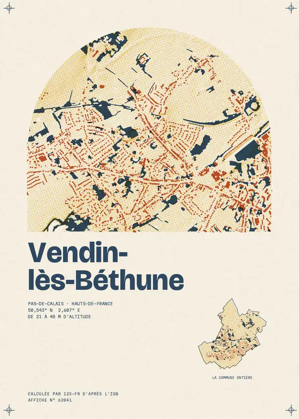 Affiche de Vendin-lès-Béthune, calculée par 123-fr d'après l'IGN
