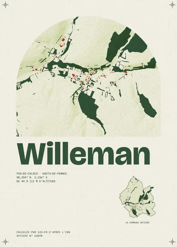 Affiche de Willeman, calculée par 123-fr d'après l'IGN