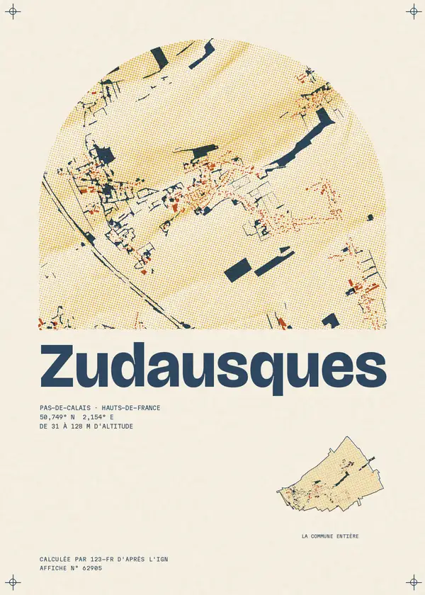 Affiche de Zudausques, calculée par 123-fr d'après l'IGN