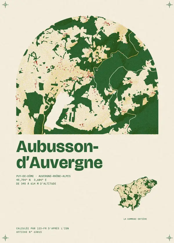 Affiche de Aubusson-d'Auvergne, calculée par 123-fr d'après l'IGN