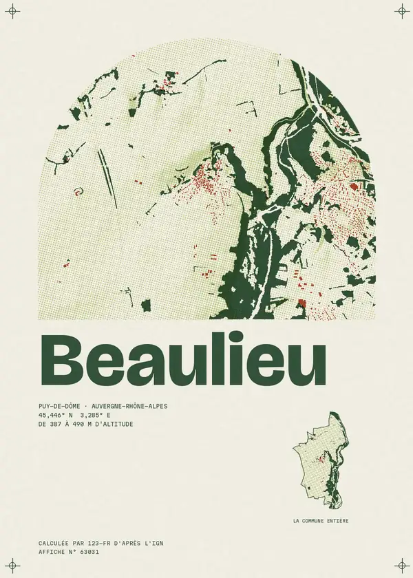 Affiche de Beaulieu, calculée par 123-fr d'après l'IGN