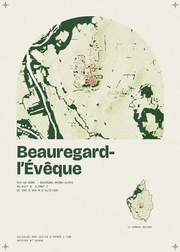 Affiche de Beauregard-l'Évêque, calculée par 123-fr d'après l'IGN