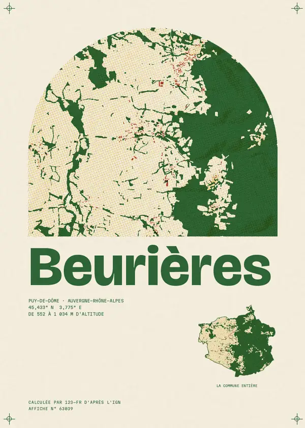 Affiche de Beurières, calculée par 123-fr d'après l'IGN