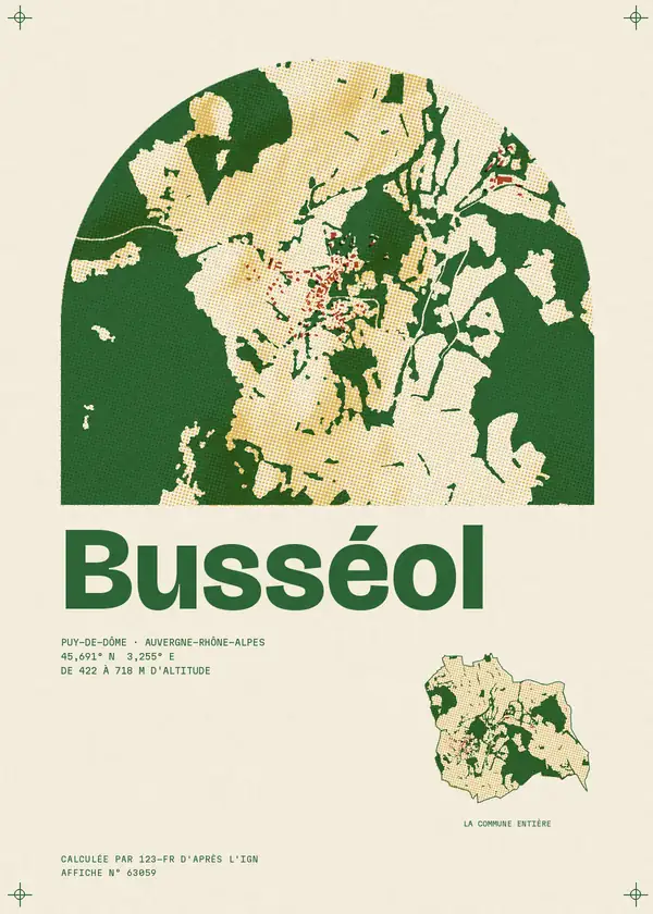 Affiche de Busséol, calculée par 123-fr d'après l'IGN