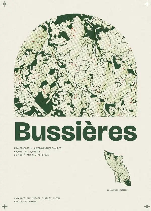 Affiche de Bussières, calculée par 123-fr d'après l'IGN