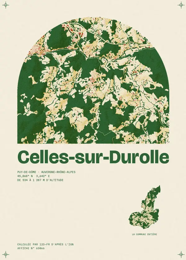 Affiche de Celles-sur-Durolle, calculée par 123-fr d'après l'IGN