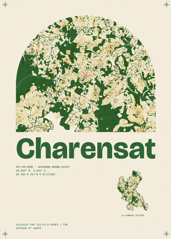 Affiche de Charensat, calculée par 123-fr d'après l'IGN