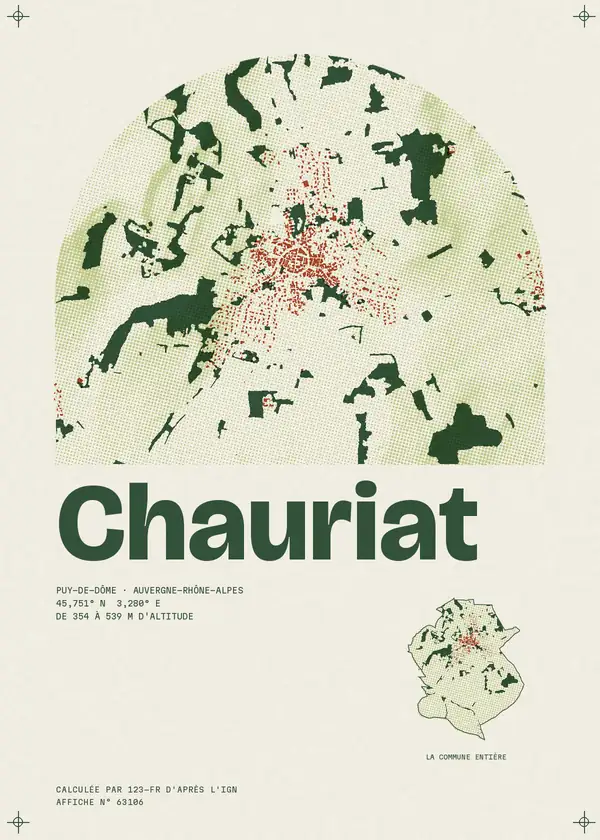 Affiche de Chauriat, calculée par 123-fr d'après l'IGN