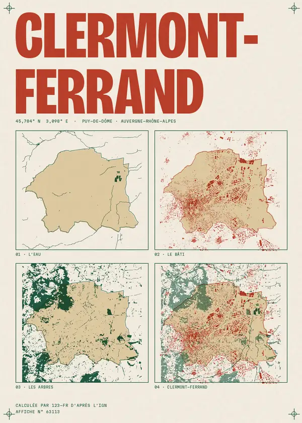 Affiche de Clermont-Ferrand, calculée par 123-fr d'après l'IGN