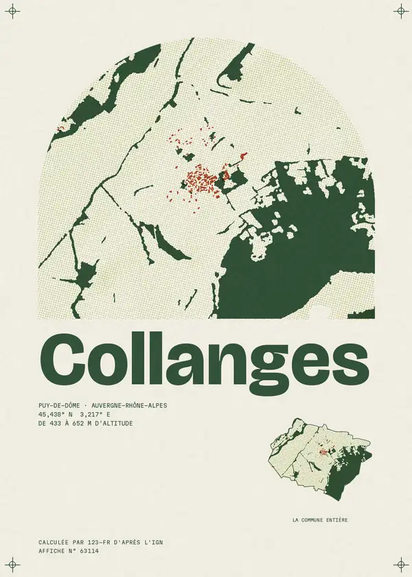 Affiche de Collanges, calculée d'après l'IGN