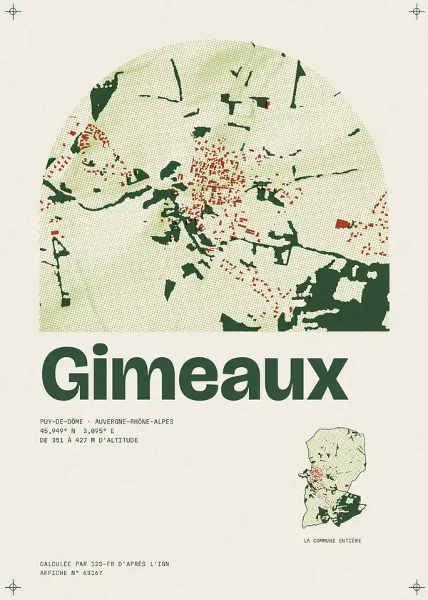 Affiche de Gimeaux, calculée par 123-fr d'après l'IGN