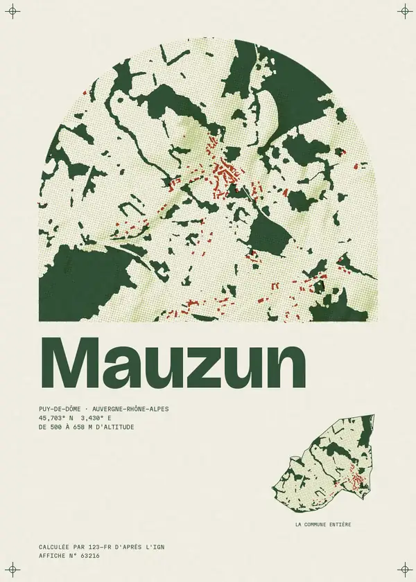 Affiche de Mauzun, calculée par 123-fr d'après l'IGN