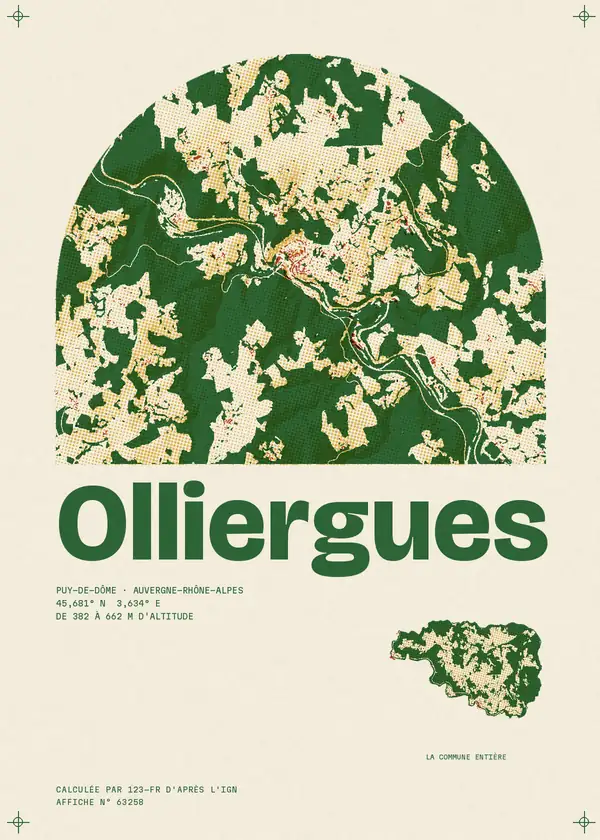Affiche de Olliergues, calculée par 123-fr d'après l'IGN