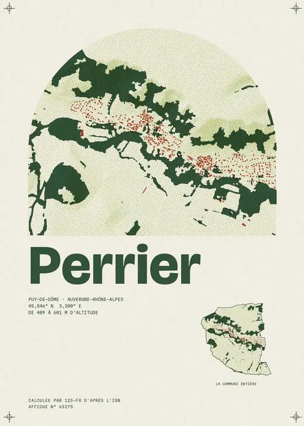 Affiche de Perrier, calculée par 123-fr d'après l'IGN