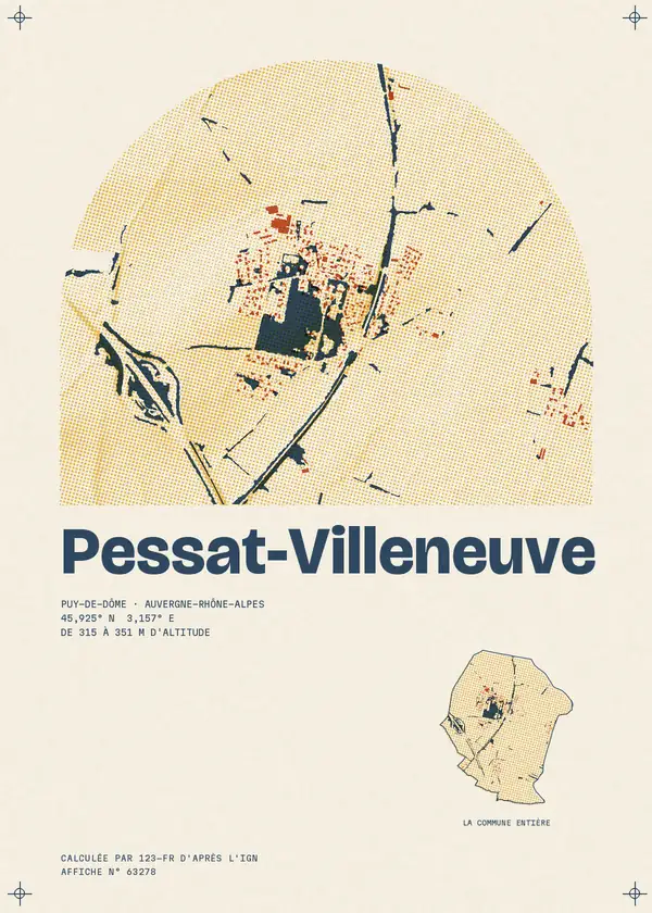Affiche de Pessat-Villeneuve, calculée par 123-fr d'après l'IGN