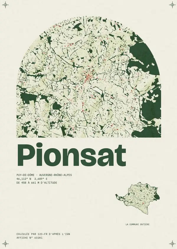 Affiche de Pionsat, calculée par 123-fr d'après l'IGN