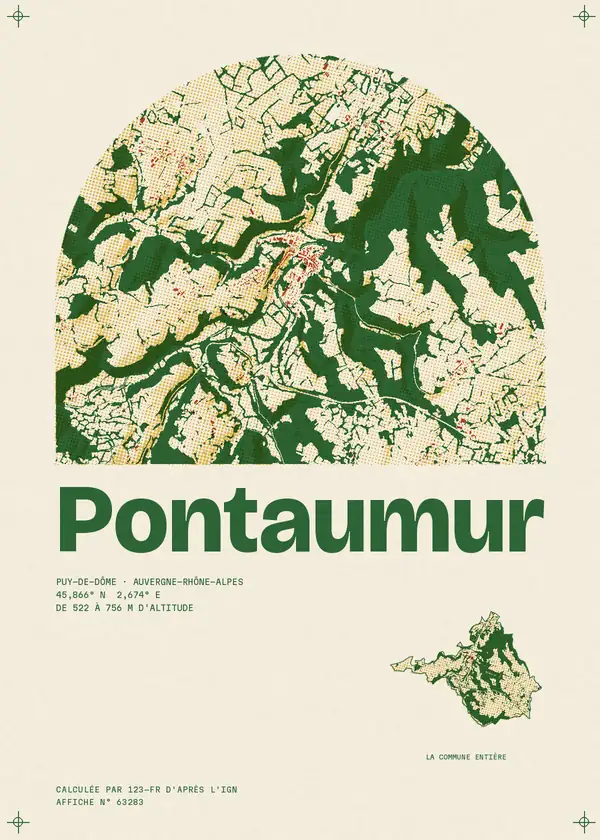 Affiche de Pontaumur, calculée par 123-fr d'après l'IGN