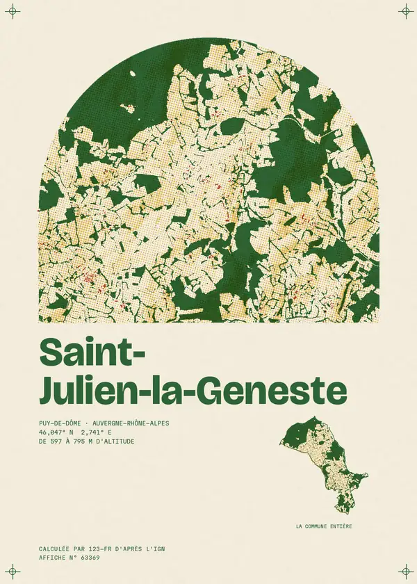 Affiche de Saint-Julien-la-Geneste, calculée par 123-fr d'après l'IGN
