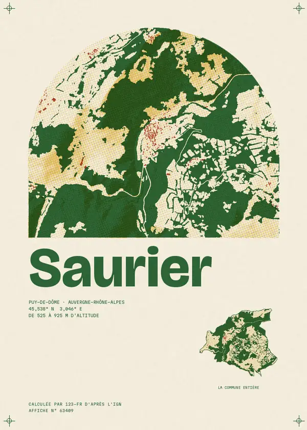 Affiche de Saurier, calculée par 123-fr d'après l'IGN