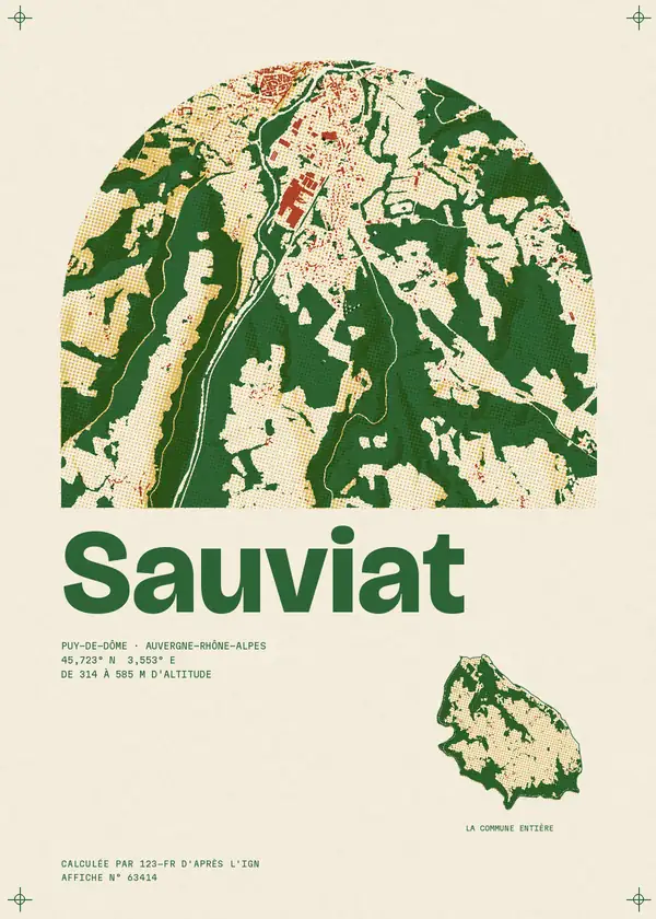 Affiche de Sauviat, calculée par 123-fr d'après l'IGN