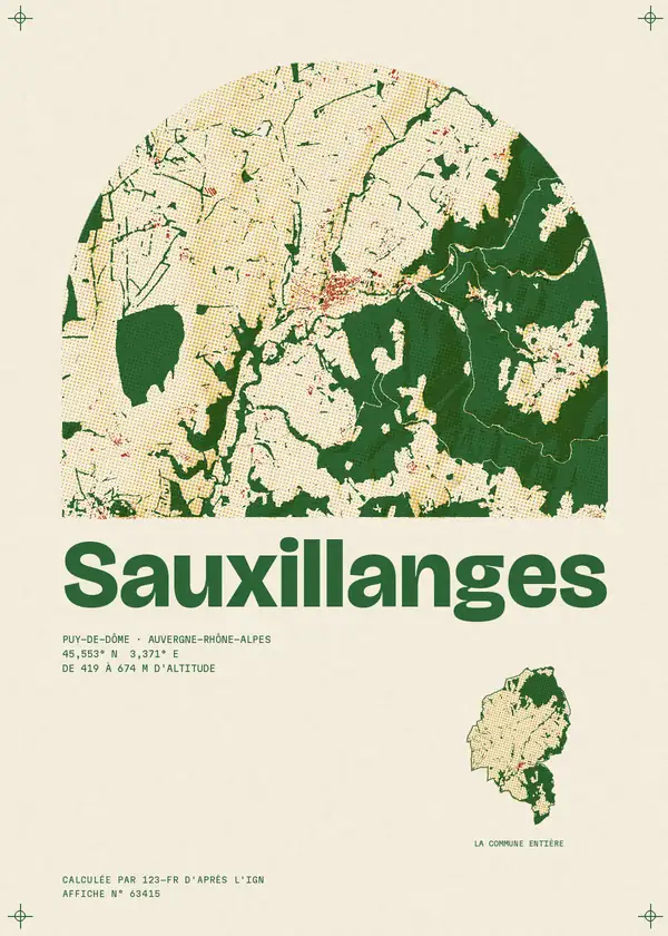 Affiche de Sauxillanges, calculée par 123-fr d'après l'IGN