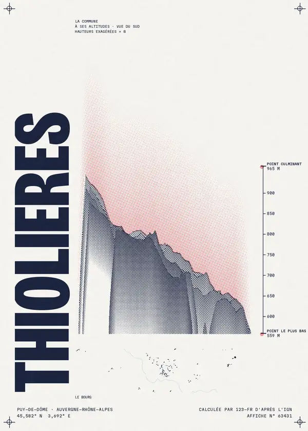 Affiche de Thiolières, calculée par 123-fr d'après l'IGN
