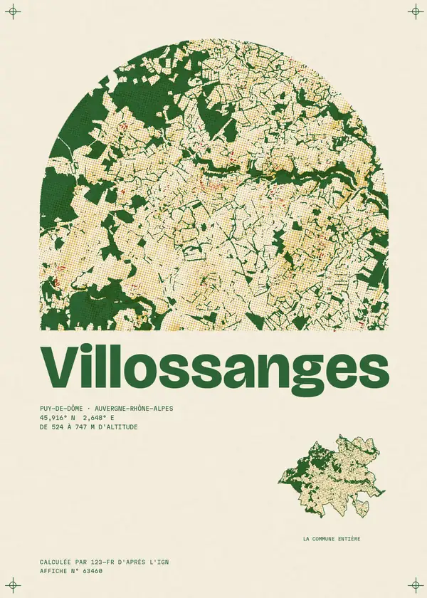 Affiche de Villossanges, calculée par 123-fr d'après l'IGN
