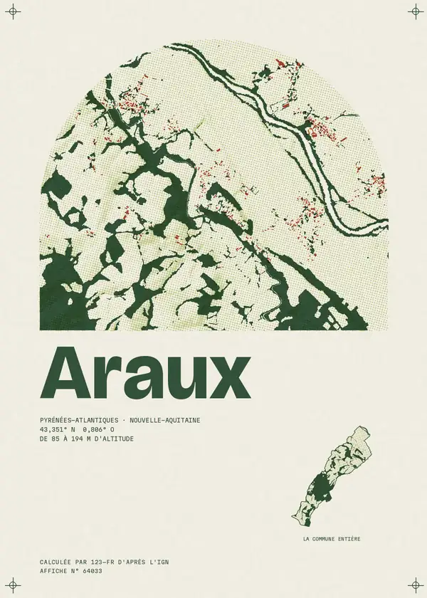 Affiche de Araux, calculée par 123-fr d'après l'IGN