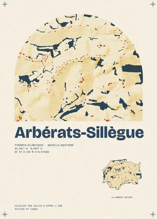 Affiche de Arbérats-Sillègue, calculée par 123-fr d'après l'IGN