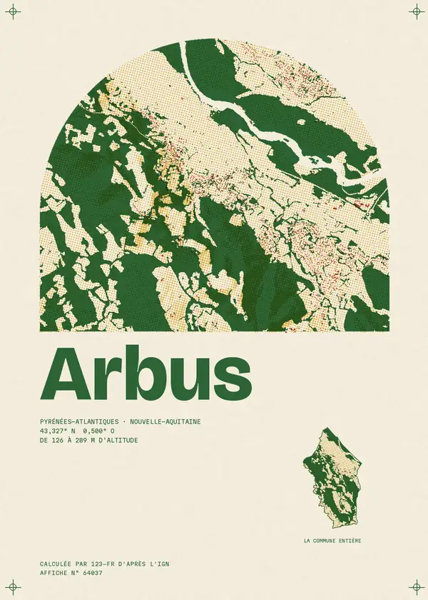 Affiche de Arbus, calculée par 123-fr d'après l'IGN