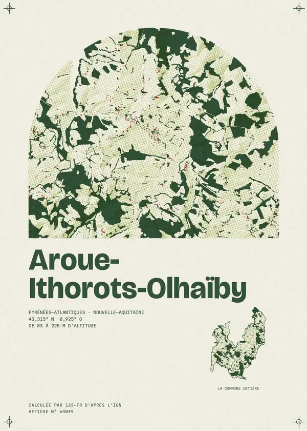 Affiche de Aroue-Ithorots-Olhaïby, calculée par 123-fr d'après l'IGN