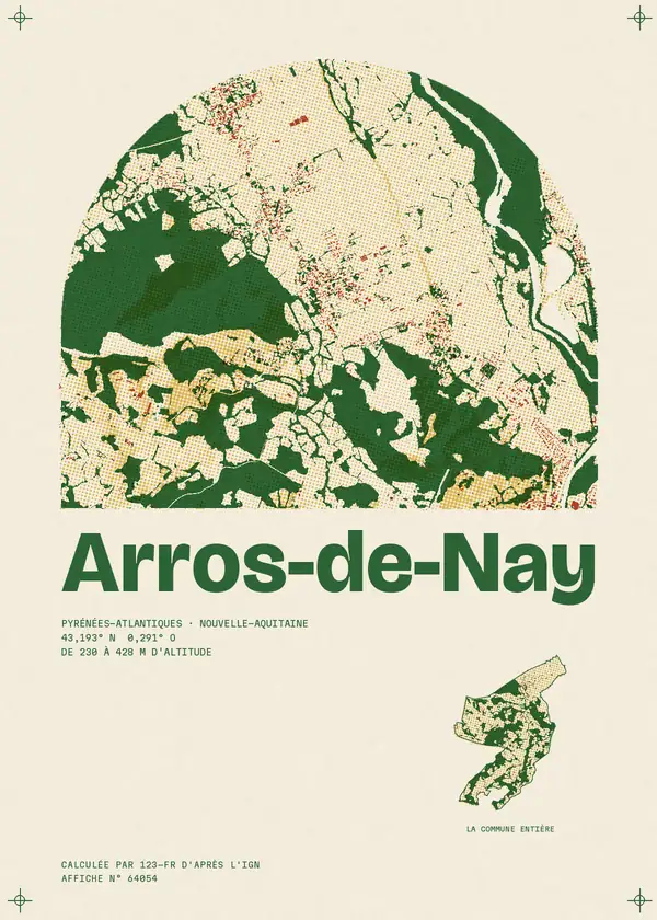 Affiche de Arros-de-Nay, calculée par 123-fr d'après l'IGN