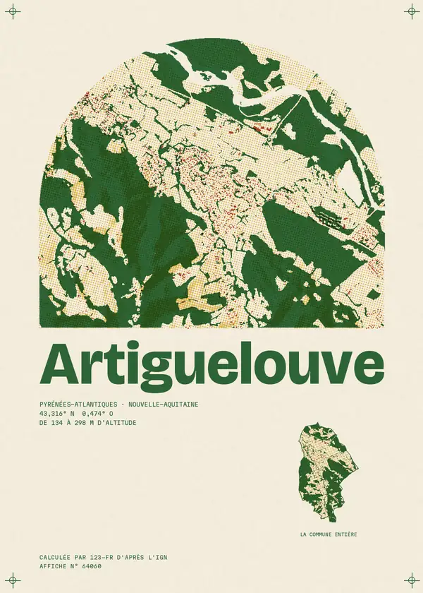 Affiche de Artiguelouve, calculée par 123-fr d'après l'IGN