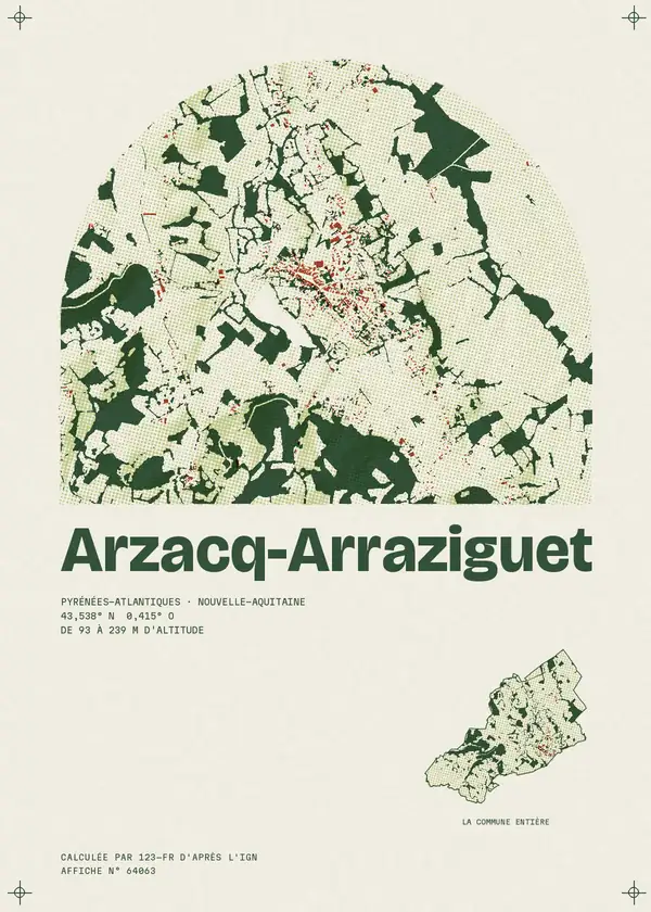 Affiche de Arzacq-Arraziguet, calculée par 123-fr d'après l'IGN