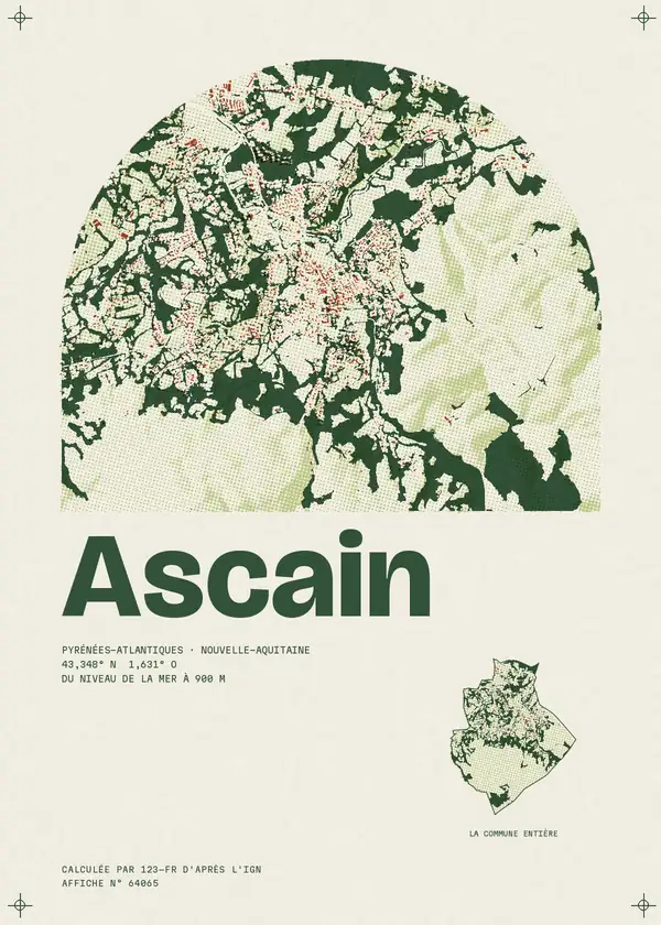 Affiche de Ascain, calculée par 123-fr d'après l'IGN