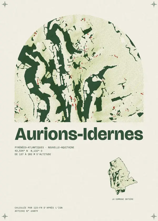 Affiche de Aurions-Idernes, calculée par 123-fr d'après l'IGN