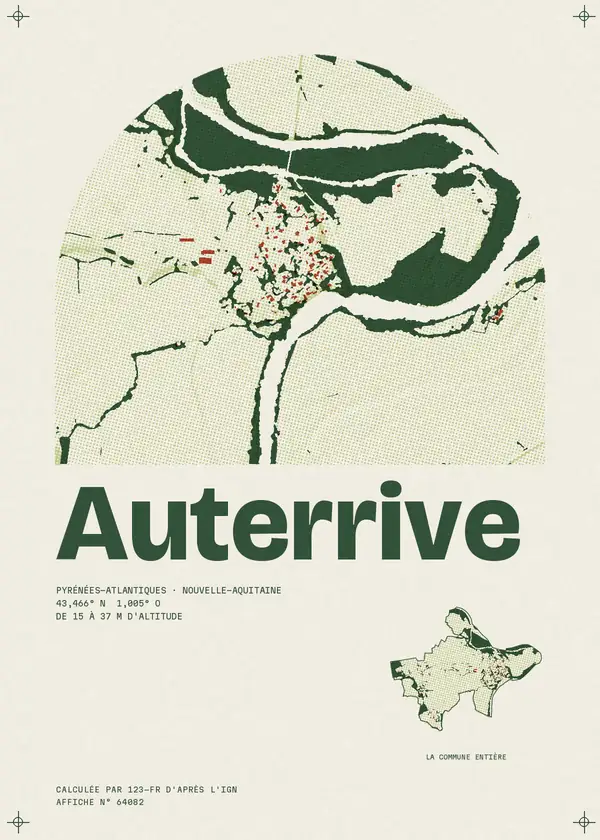 Affiche de Auterrive, calculée par 123-fr d'après l'IGN