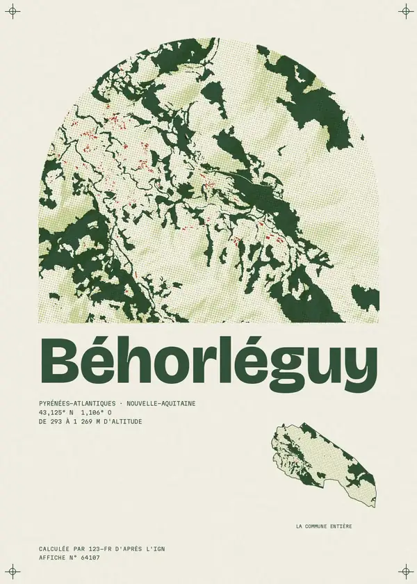 Affiche de Béhorléguy, calculée par 123-fr d'après l'IGN