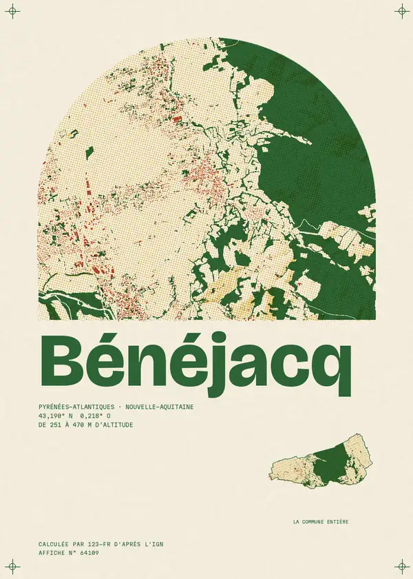 Affiche de Bénéjacq, calculée par 123-fr d'après l'IGN
